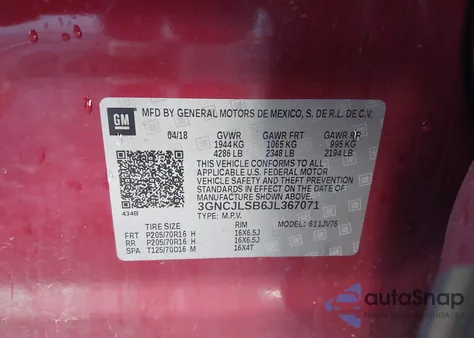 2018 Chevrolet Trax Lt from USA, damaged, VIN 3GNCJLSB6JL367071